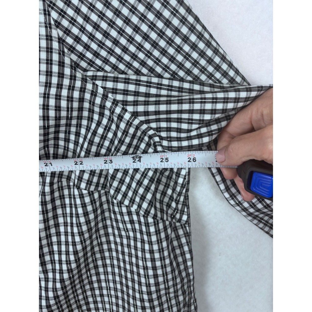 TALBOTS Gingham Tunic Shirt 22WP Black White Metallic Plaid Non-Iron Plus Petite - Picture 3 of 7